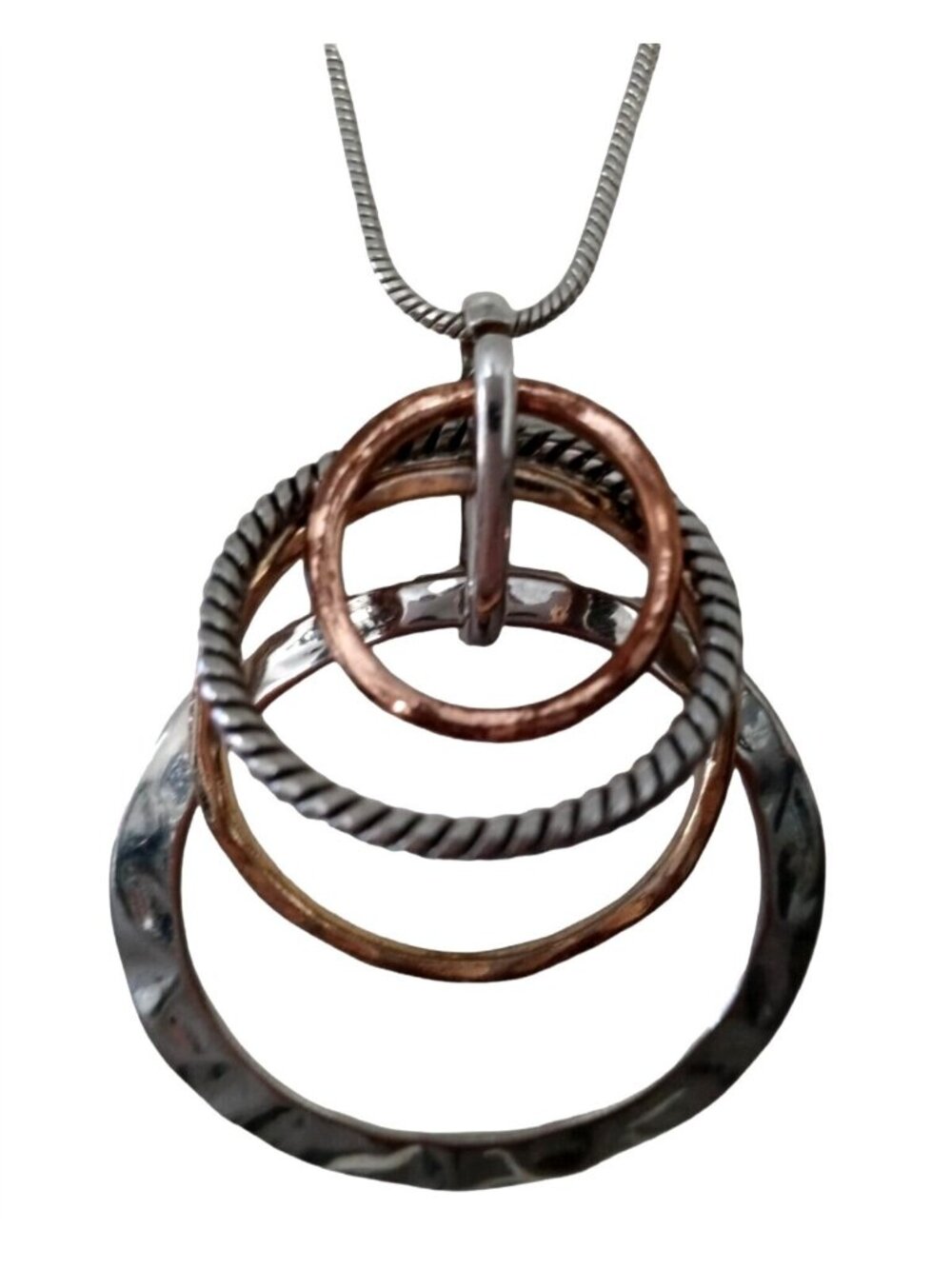 Contemporary Scroll & Vine Concentric Circle Necklace Modernist Three Tone Metal